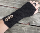 Long Black Crochet Armwarmers With Buttons!