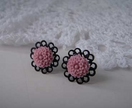 Black filigree earrings - lilac mini flower