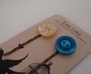 Encore - Teal & Vanilla Swirl vintage button bobbi pin set