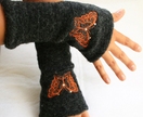 woollen fingerless gloves - dark grey with beautifully embroidered butterfly