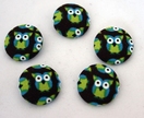 Fabric Covered Buttons x 5 - Green Owl