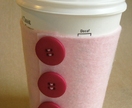 Coffee Cup Eco-Sleeve - Baby Pink with Dark Pink Buttons