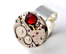 Steampunk Inspired Ring -  Ruby Red Swarovski Cabochon