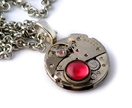 Steampunk Necklace - Brushed Steel & Boysenberry Cabochon