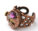 Steampunk Inspired Ring - Red Brass Watch Movement and Swarovski Amethyst