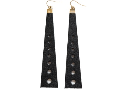  black leather triangle earrings by odi
